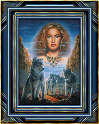 cadre femme et loups